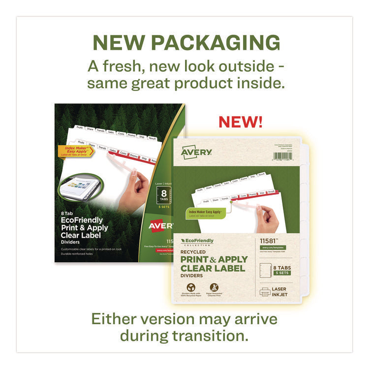 Index Maker Ecofriendly Print And Apply Clear Label Dividers With White Tabs, 8-Tab, 11 X 8.5, White, 5 Sets