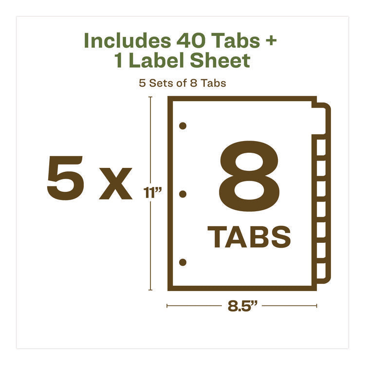 Index Maker Ecofriendly Print And Apply Clear Label Dividers With White Tabs, 8-Tab, 11 X 8.5, White, 5 Sets