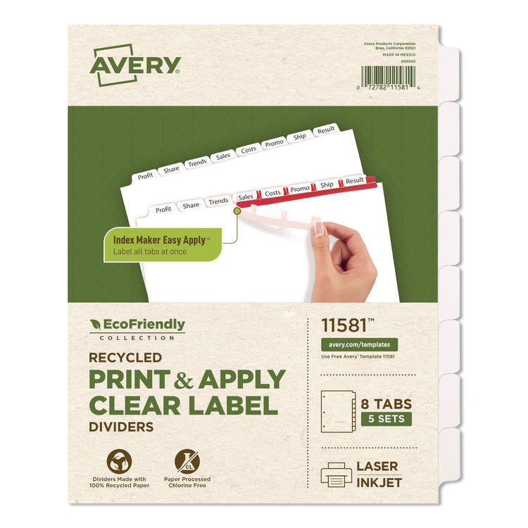Index Maker Ecofriendly Print And Apply Clear Label Dividers With White Tabs, 8-Tab, 11 X 8.5, White, 5 Sets