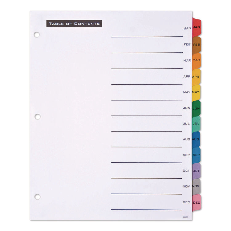 Table 'n Tabs Dividers, 12-Tab, Jan. to Dec., 11 x 8.5, White, Assorted Tabs, 1 Set