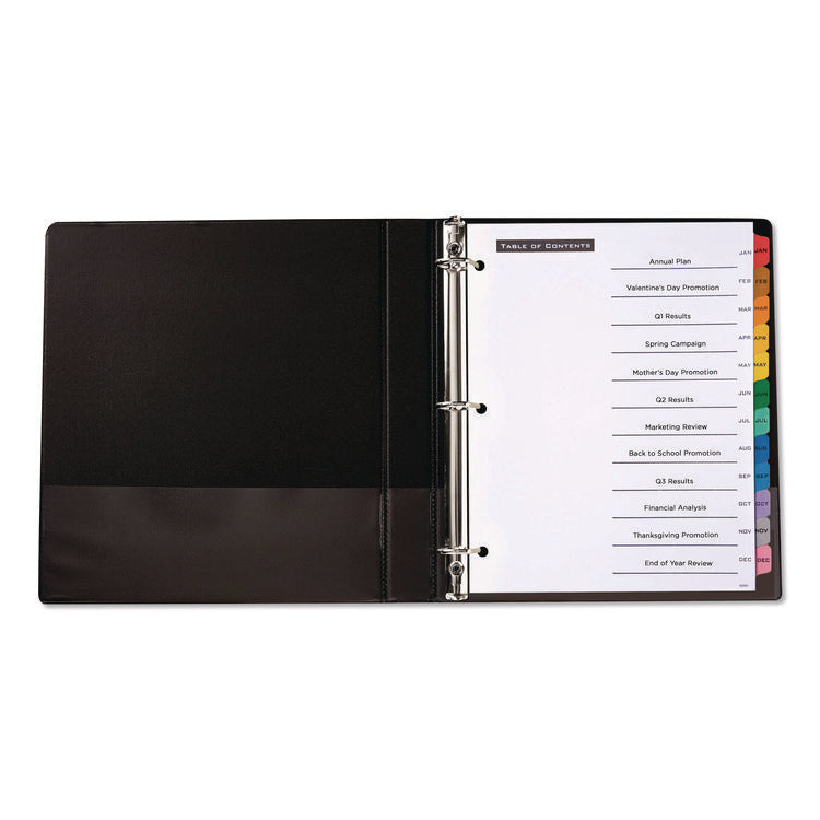 Table 'n Tabs Dividers, 12-Tab, Jan. to Dec., 11 x 8.5, White, Assorted Tabs, 1 Set