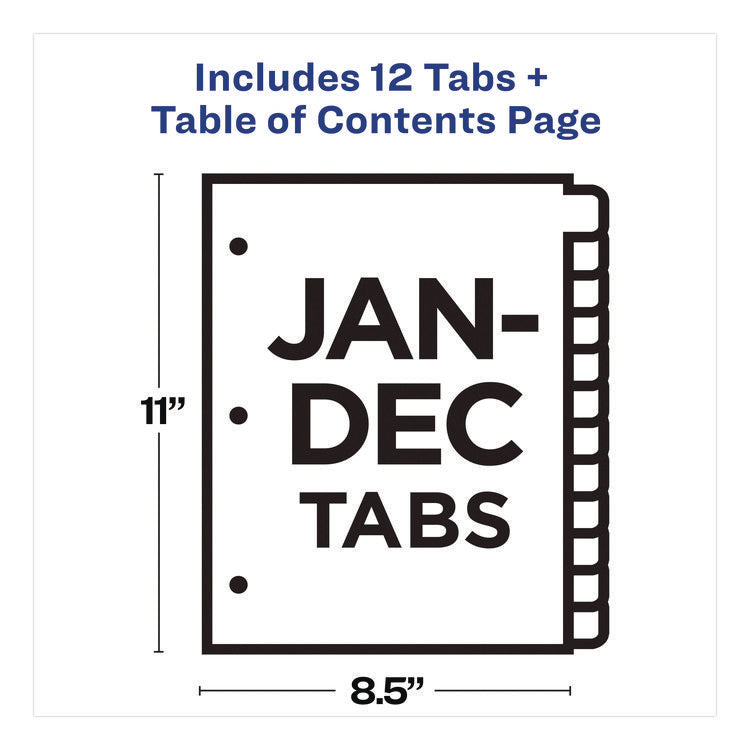 Table 'n Tabs Dividers, 12-Tab, Jan. to Dec., 11 x 8.5, White, Assorted Tabs, 1 Set