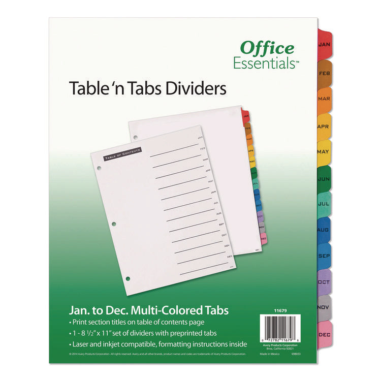 Table 'n Tabs Dividers, 12-Tab, Jan. to Dec., 11 x 8.5, White, Assorted Tabs, 1 Set