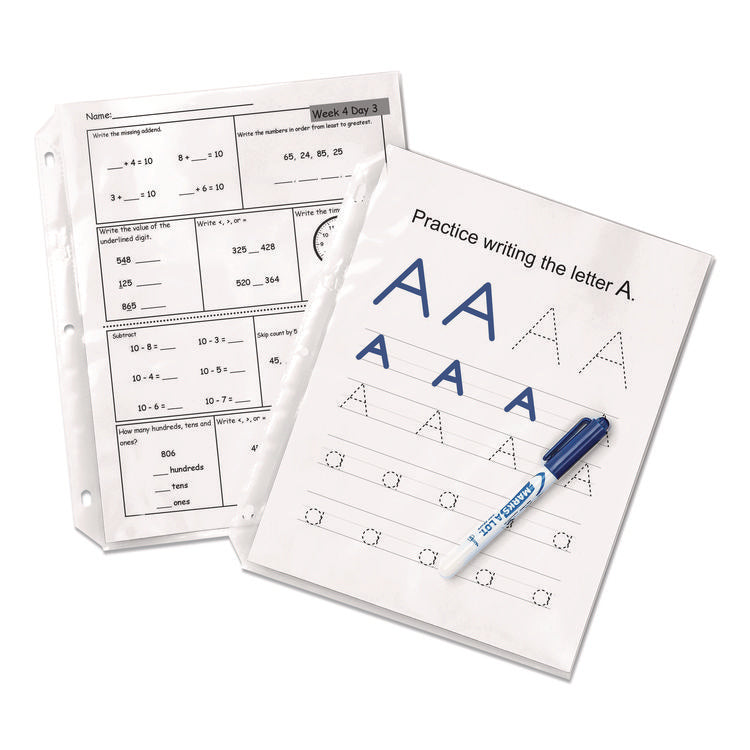 Economy Weight Sheet Protector, Light-Duty, Side: 3-Hole Punched, Top Load 8.5 x 11 Insert, Semi-Clear Front, 100/Box