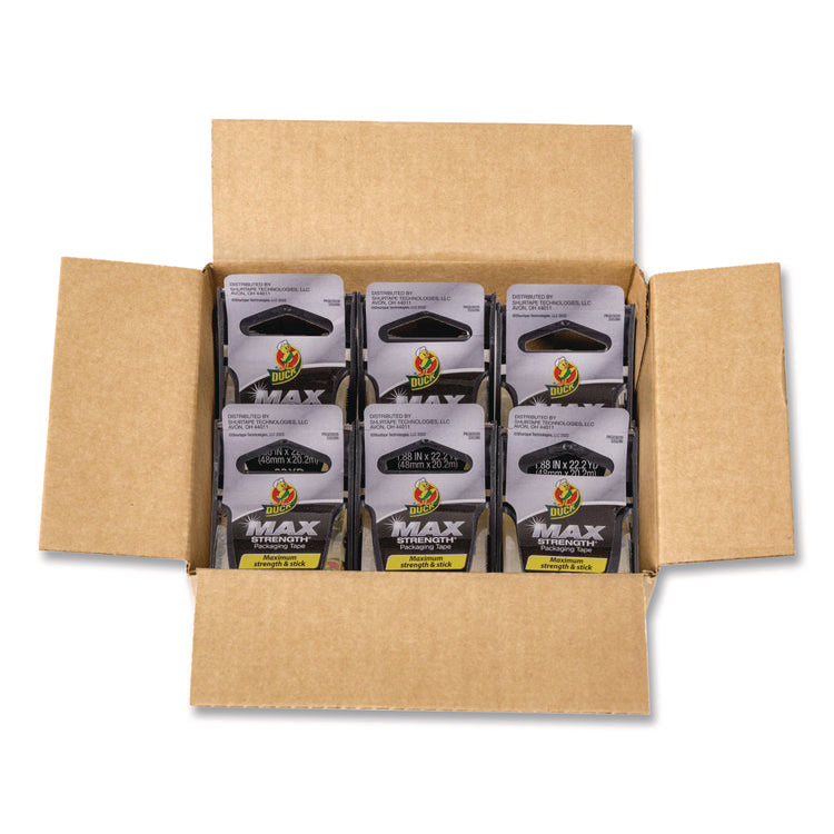 MAX Packaging Tape with Dispenser, 1.5" Core, 1.88" x 22 yds, Crystal Clear, 6/Box