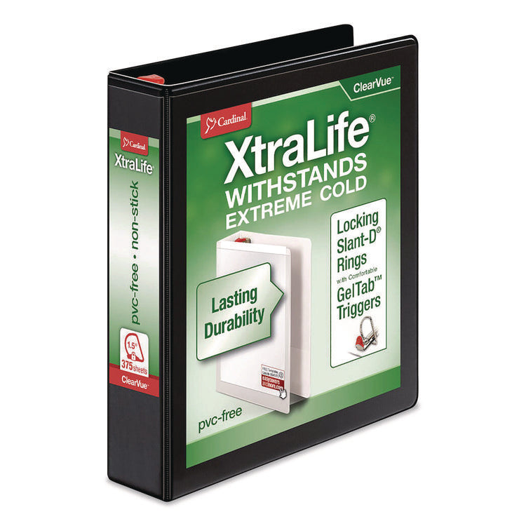 XtraLife ClearVue Non-Stick Slant-D Ring Binder, 3 Rings, 1.5" Capacity, 11 x 8.5, Black