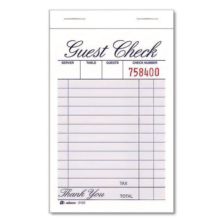 One-Part Guest Check Pad, One-Part (No Copies), 3.35 x 4.94, 100 Forms/Pad, 12 Pads/Pack