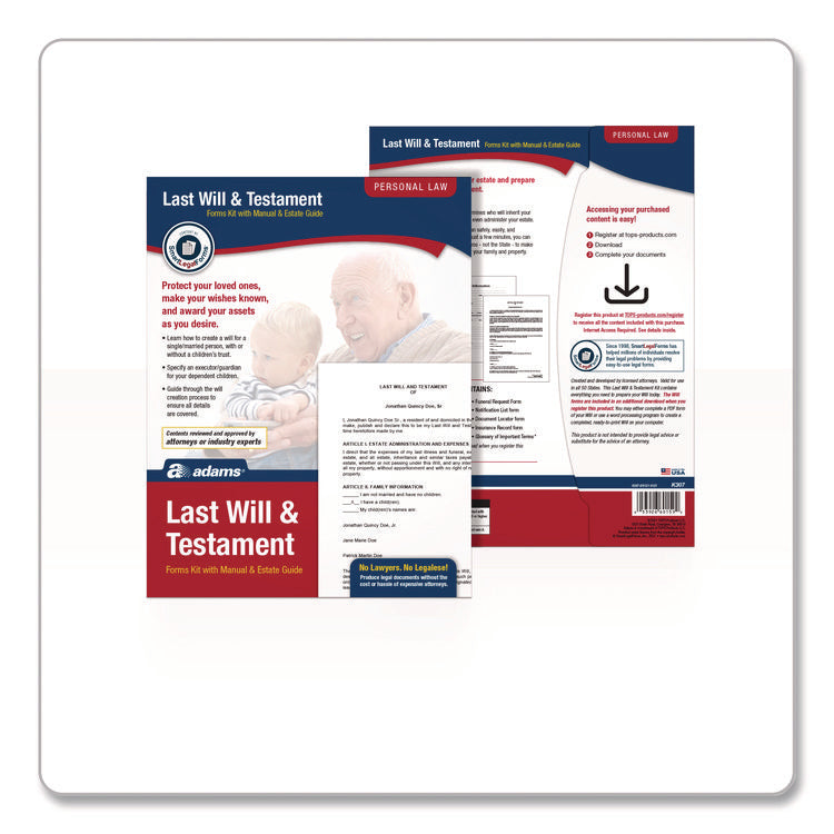 Last Will and Testament Digital Forms Kit with Manual and Estate Guide, Inkjet/Laser, 8.5 x 11, Unlimited Number of Forms
