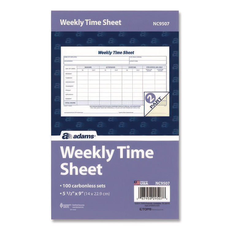 Weekly Time Sheets, Two-Part Carbonless, 8.5 x 5.5, 100 Forms Total