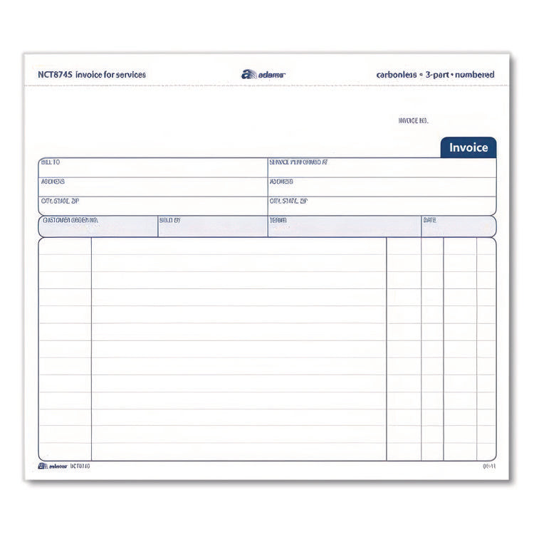 Multipart Service Invoice Pad, Three-Part Carbonless, 8.5 x 6.94, 50 Forms Total
