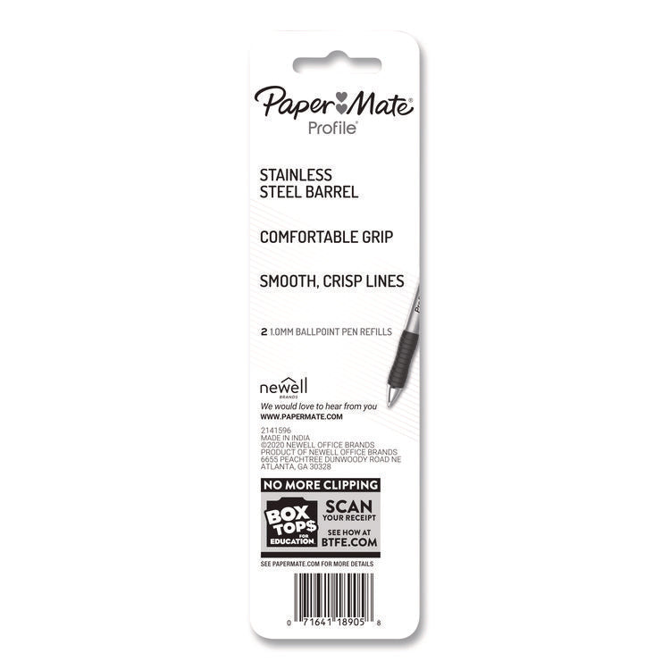 Refill for Paper Mate Profile Ballpoint Pens, Medium 1 mm Conical Tip, Black Ink, 2/Pack