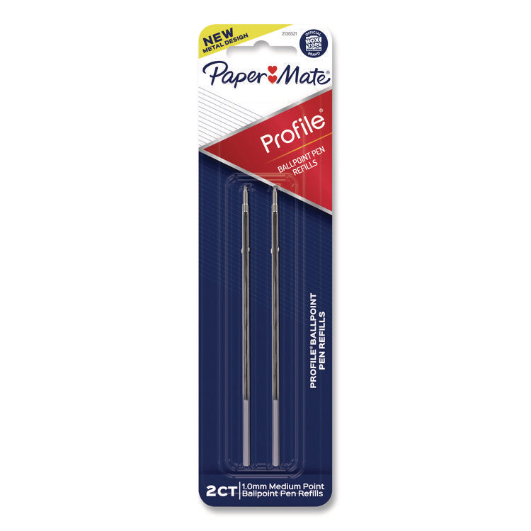 Refill for Paper Mate Profile Ballpoint Pens, Medium 1 mm Conical Tip, Black Ink, 2/Pack