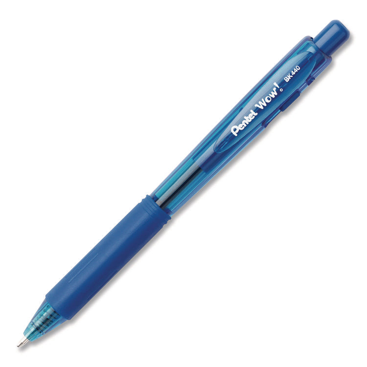 WOW! Ballpoint Pen, Retractable, Medium 0.7 mm, Blue Ink, Translucent Blue/Blue Barrel, 18/Pack