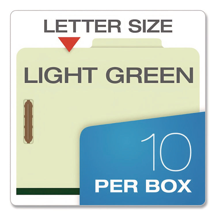 Reinforced Pressboard Classification Folders, 1.75" Expansion, 1 Divider, 4 Fasteners, Letter Size, Green Exterior, 10/Box