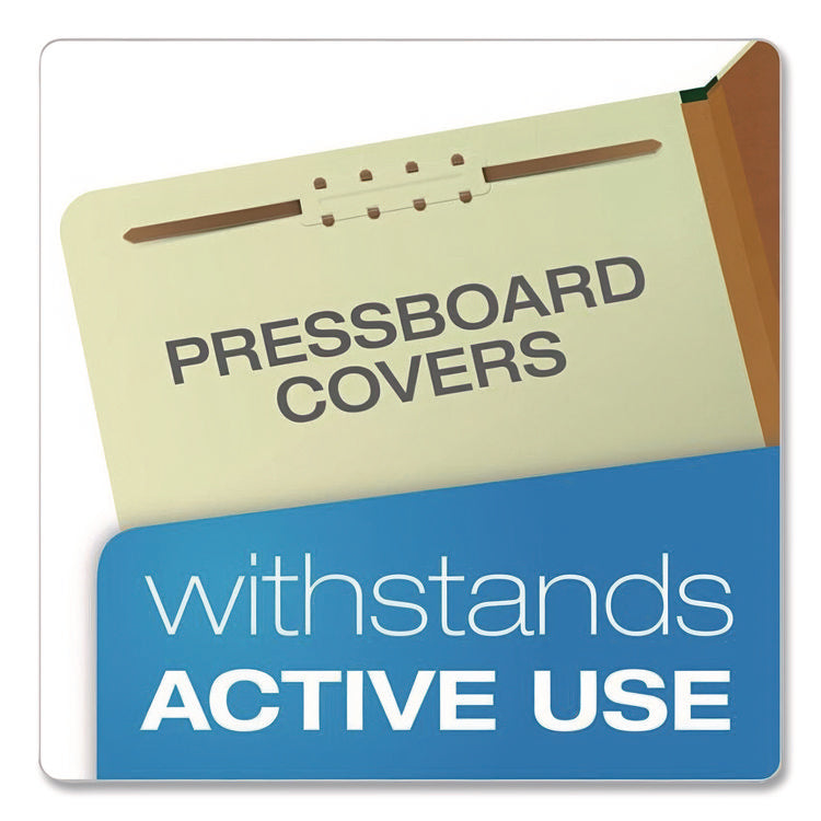 Reinforced Pressboard Classification Folders, 1.75" Expansion, 1 Divider, 4 Fasteners, Letter Size, Green Exterior, 10/Box