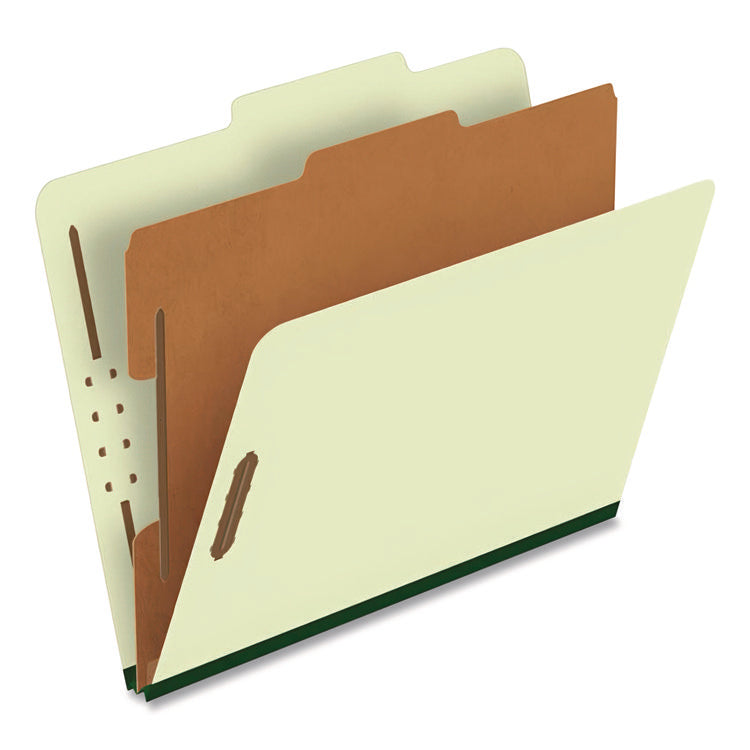 Reinforced Pressboard Classification Folders, 1.75" Expansion, 1 Divider, 4 Fasteners, Letter Size, Green Exterior, 10/Box