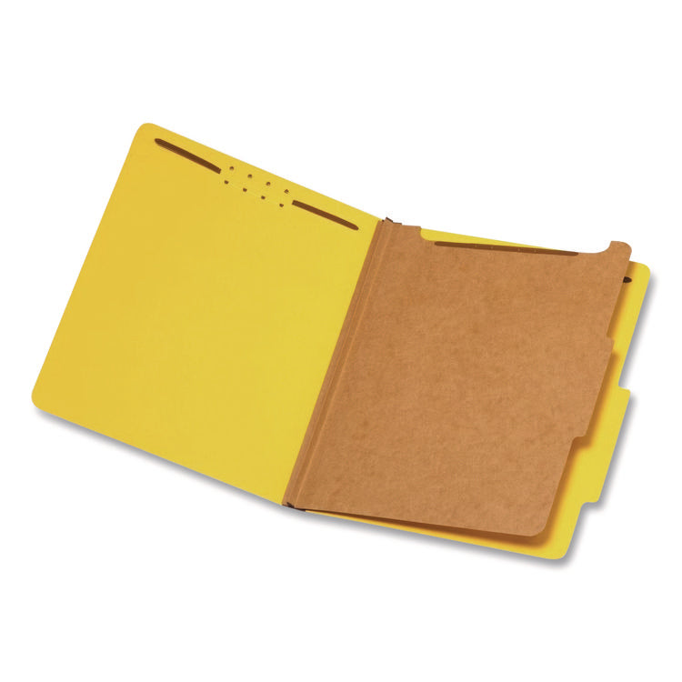 Reinforced Pressboard Classification Folders, 1.75" Expansion, 1 Divider, 4 Fasteners, Letter Size, Yellow Exterior, 10/Box