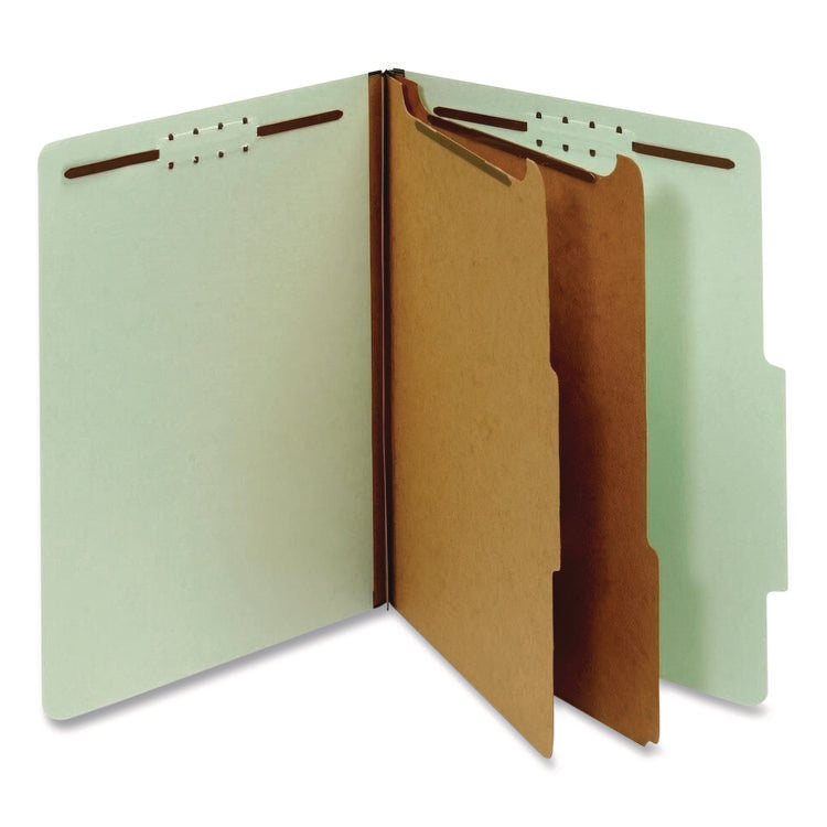 Reinforced Pressboard Classification Folders, 2.5" Expansion, 2 Dividers, 6 Fasteners, Letter Size, Green Exterior, 10/Box