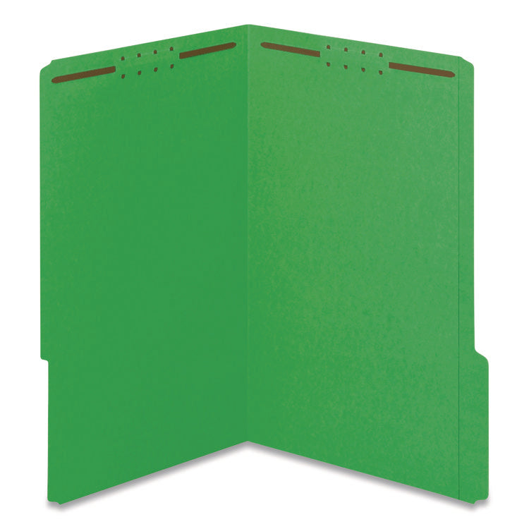 Colored Top Tab Fastener Folders, 2 Fasteners, Legal Size, Green Exterior, 50/Box
