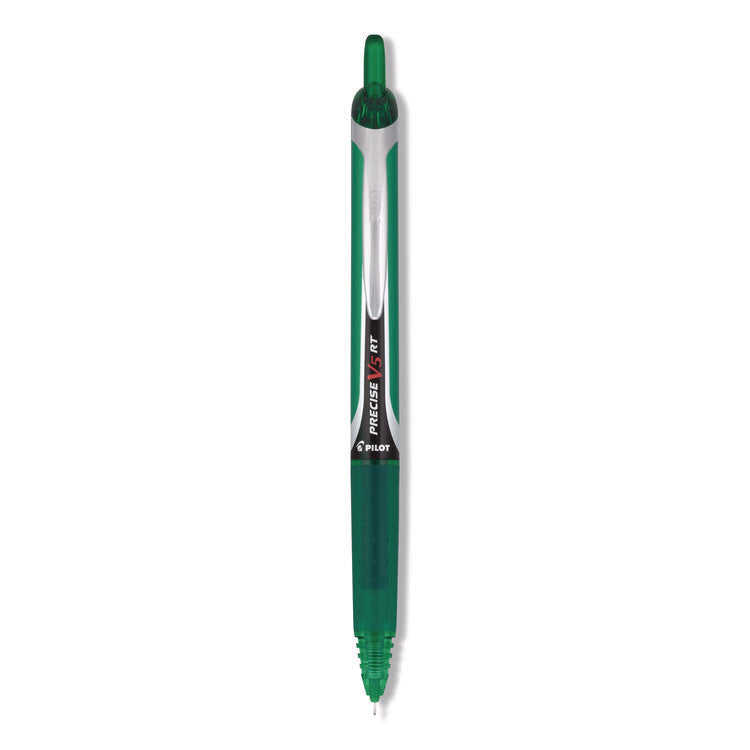 Precise V5RT Rollerball Pen, Retractable, Extra-Fine 0.5 mm, Green Ink, Green/Silver Barrel
