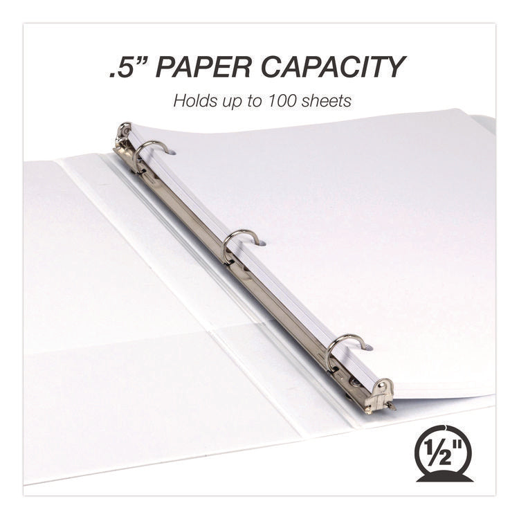 Economy Round Ring View Binders, 3 Rings, 0.5" Capacity, 11.5 x 8.5, White, 12/Carton