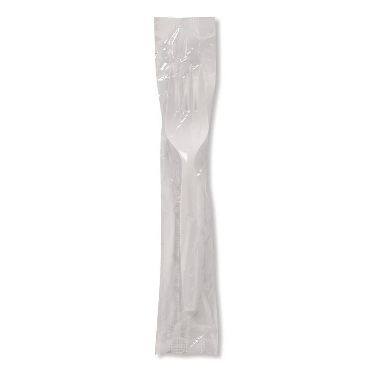 Mediumweight Polypropylene Cutlery, Individually Wrapped, Fork, Plastic, White, 1,000/Carton