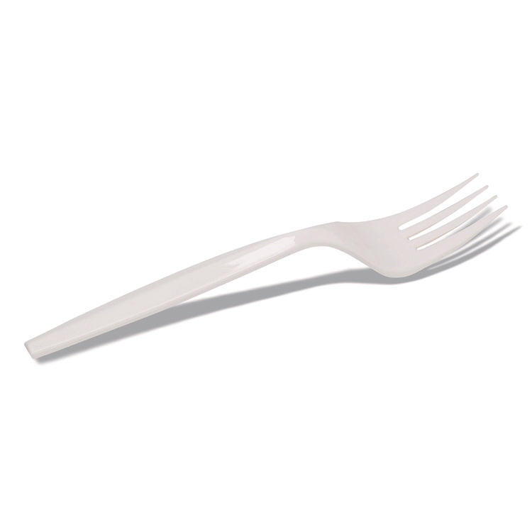 Mediumweight Polypropylene Cutlery, Individually Wrapped, Fork, Plastic, White, 1,000/Carton