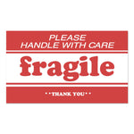 Pre-Printed Message Labels, Fragile-Please Handle With Care-Thank You, 2 X 3, White/red, 500/roll