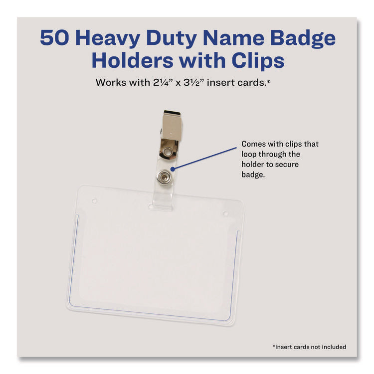 Secure Top Clip-Style Badge Holders, Horizontal, 2 1/4 X 3 1/2, Clear, 50/box