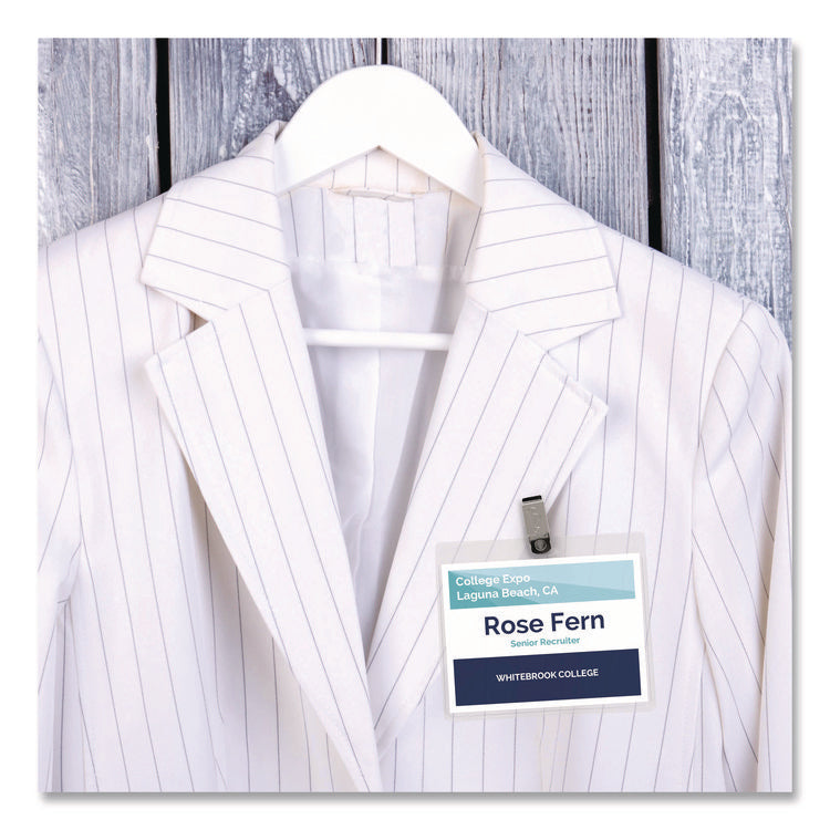 Heavy-Duty Clip-Style Badge Holders, Horizontal, 4 X 3, Clear, 100/box