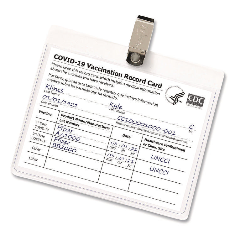 Heavy-Duty Clip-Style Badge Holders, Horizontal, 4 X 3, Clear, 100/box