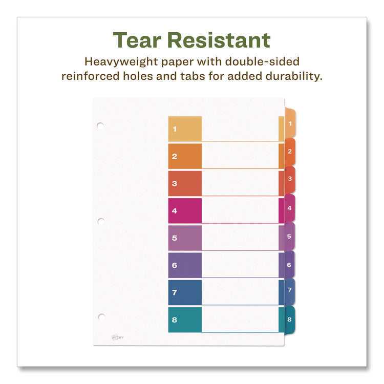 Customizable Table Of Contents Ready Index Dividers With Multicolor Tabs, 8-Tab, 1 To 8, 11 X 8.5, White, 3 Sets