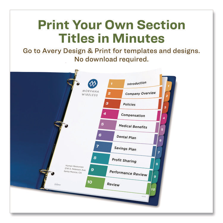 Customizable Table Of Contents Ready Index Dividers With Multicolor Tabs, 10-Tab, 1 To 10, 11 X 8.5, White, 3 Sets