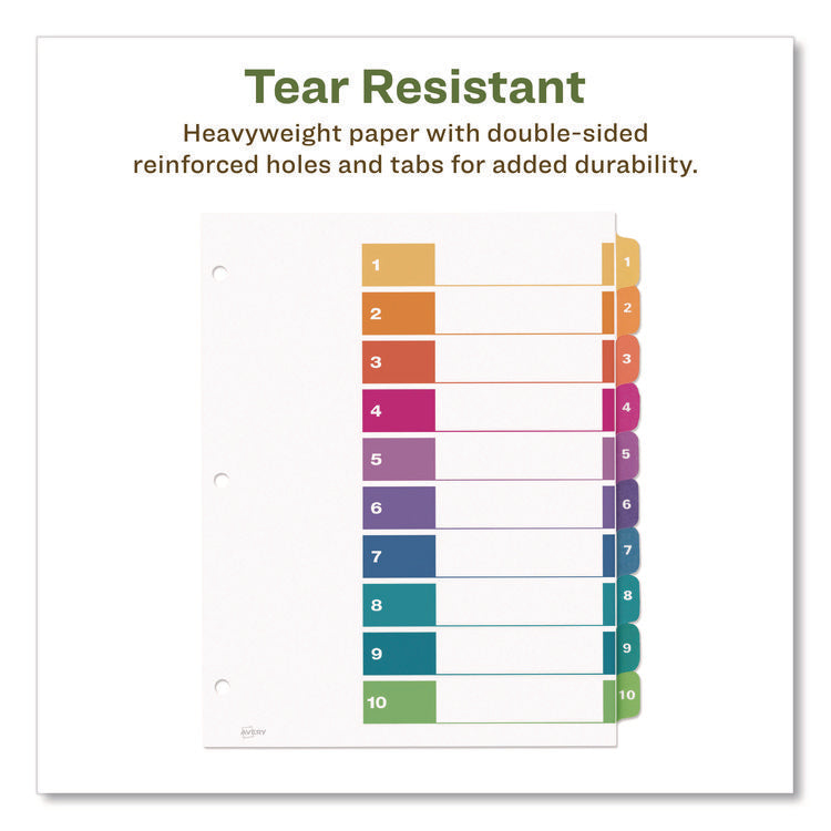 Customizable Table Of Contents Ready Index Dividers With Multicolor Tabs, 10-Tab, 1 To 10, 11 X 8.5, White, 3 Sets