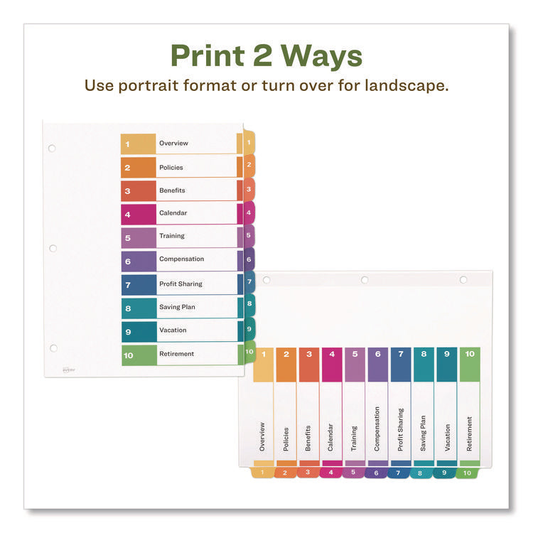 Customizable Table Of Contents Ready Index Dividers With Multicolor Tabs, 10-Tab, 1 To 10, 11 X 8.5, White, 3 Sets