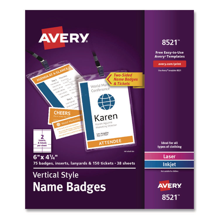 Lanyard-Style Badge Holder W/laser/inkjet Inserts, Top Load, 4.25 X 6, We, 75/pk