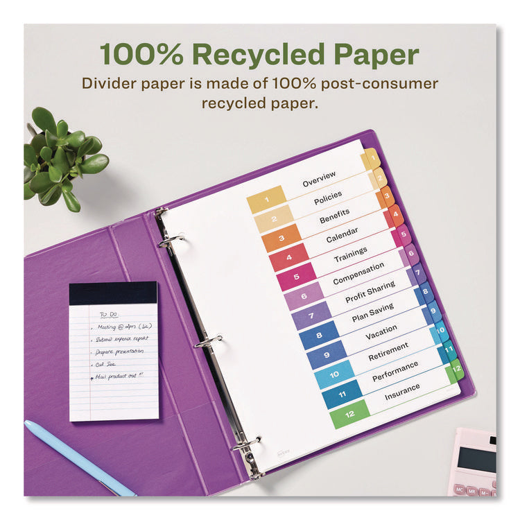 Customizable Table Of Contents Ready Index Dividers With Multicolor Tabs, 12-Tab, 1 To 12, 11 X 8.5, White, 3 Sets