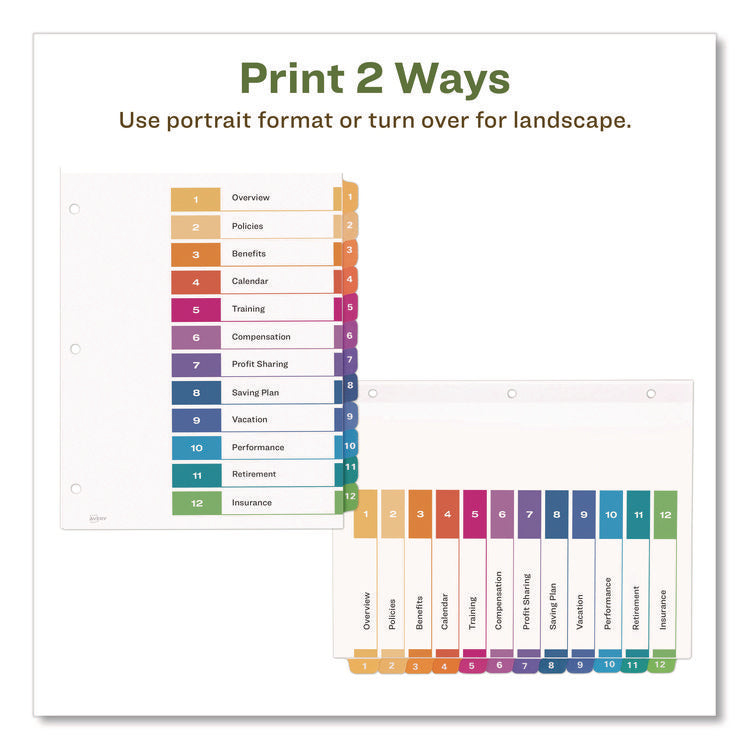 Customizable Table Of Contents Ready Index Dividers With Multicolor Tabs, 12-Tab, 1 To 12, 11 X 8.5, White, 3 Sets