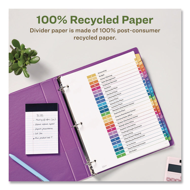 Customizable Table Of Contents Ready Index Dividers With Multicolor Tabs, 26-Tab, A To Z, 11 X 8.5, White, 1 Set