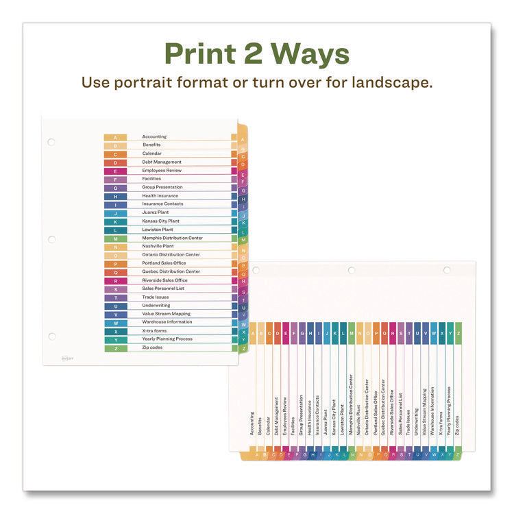 Customizable Table Of Contents Ready Index Dividers With Multicolor Tabs, 26-Tab, A To Z, 11 X 8.5, White, 1 Set