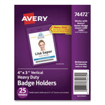Secure Top Heavy-Duty Badge Holders, Vertical, 3w X 4h, Clear, 25/pack
