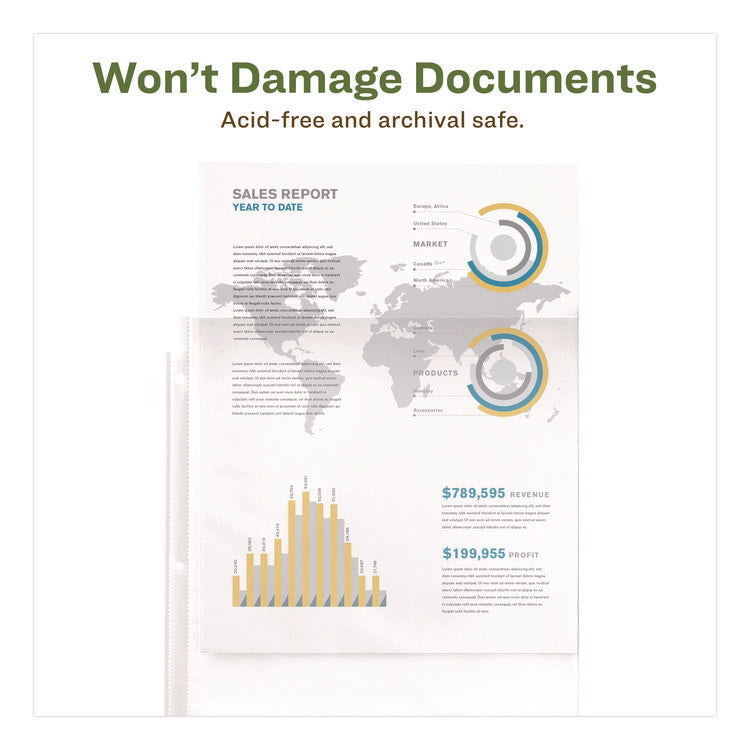 Recycled Economy Weight Sheet Protector, Side: 3-Hole Punched, Top Load 8.5 x 11 Insert, Semi-Clear Front, 100/Box