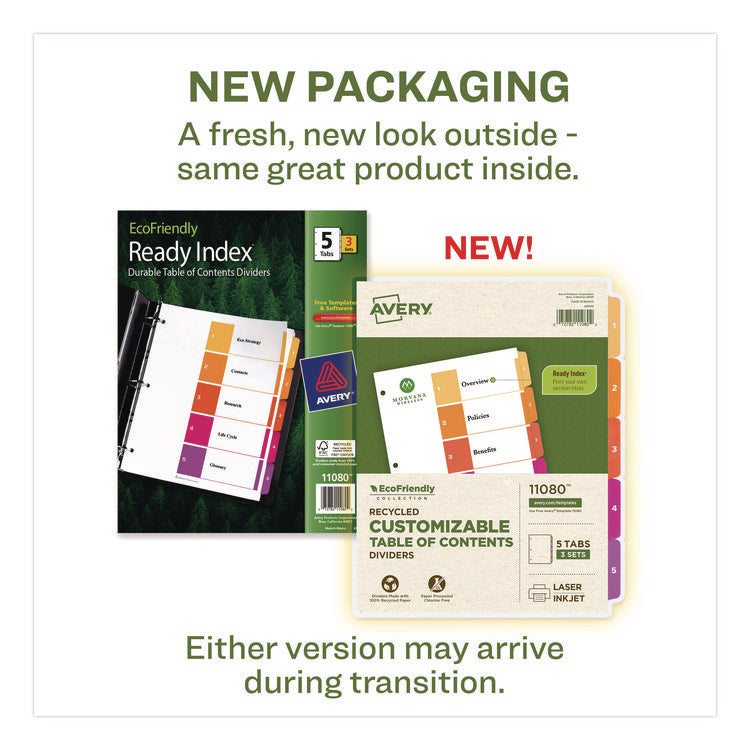 Customizable Table Of Contents Ready Index Dividers With Multicolor Tabs, 5-Tab, 1 To 5, 11 X 8.5, White, 3 Sets