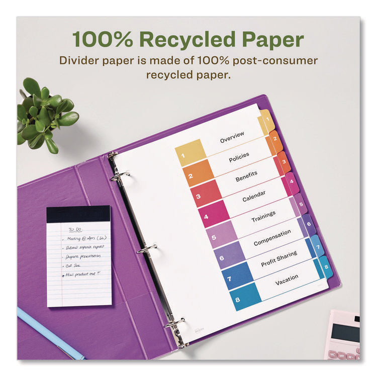 Customizable Table Of Contents Ready Index Dividers With Multicolor Tabs, 8-Tab, 1 To 8, 11 X 8.5, White, 3 Sets