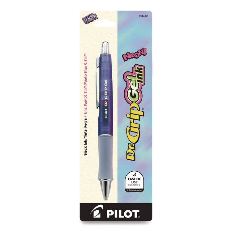 Dr. Grip Gel Pen, Retractable, Fine 0.7 mm, Black Ink, Translucent Purple Barrel