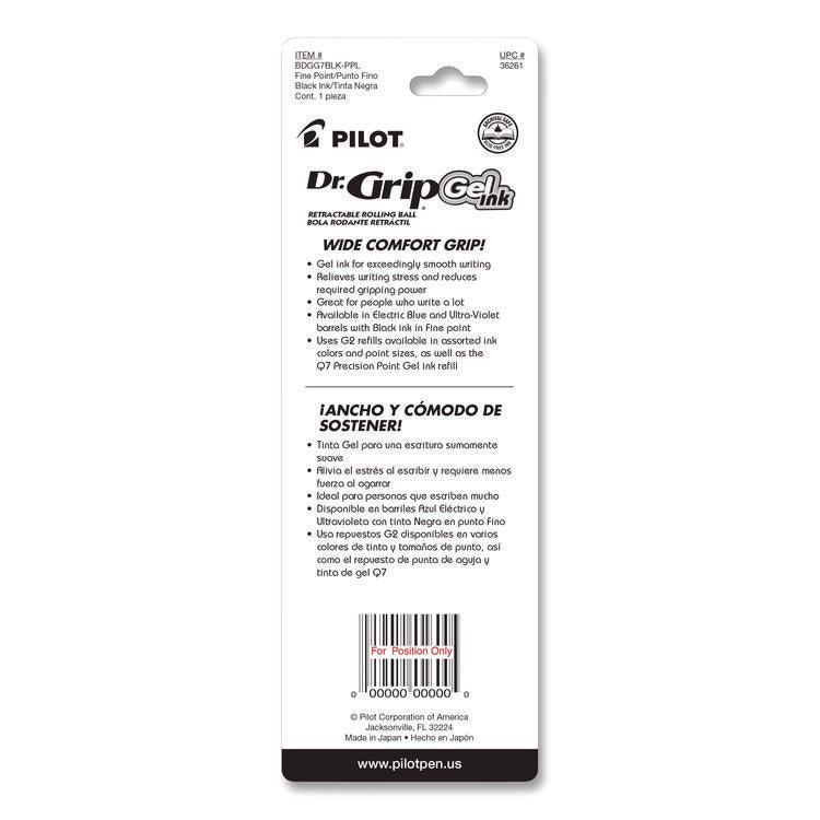 Dr. Grip Gel Pen, Retractable, Fine 0.7 mm, Black Ink, Translucent Purple Barrel
