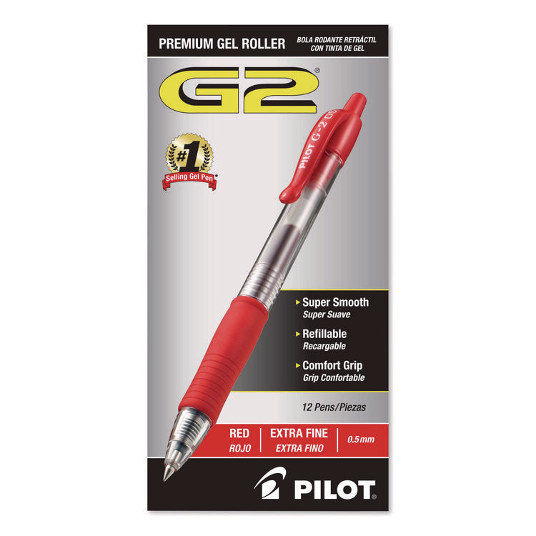 G2 Premium Gel Pen, Retractable, Extra-Fine 0.5 mm, Red Ink, Smoke/Red Barrel, Dozen