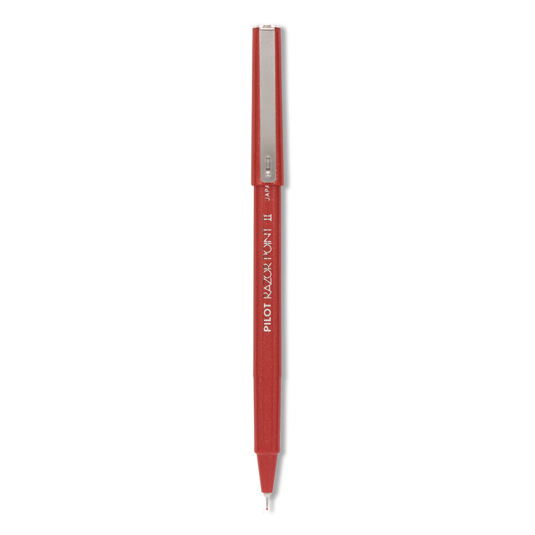 Razor Point II Super Fine Line Porous Point Pen, Stick, Super-Fine 0.2 mm, Red Ink, Red Barrel, Dozen