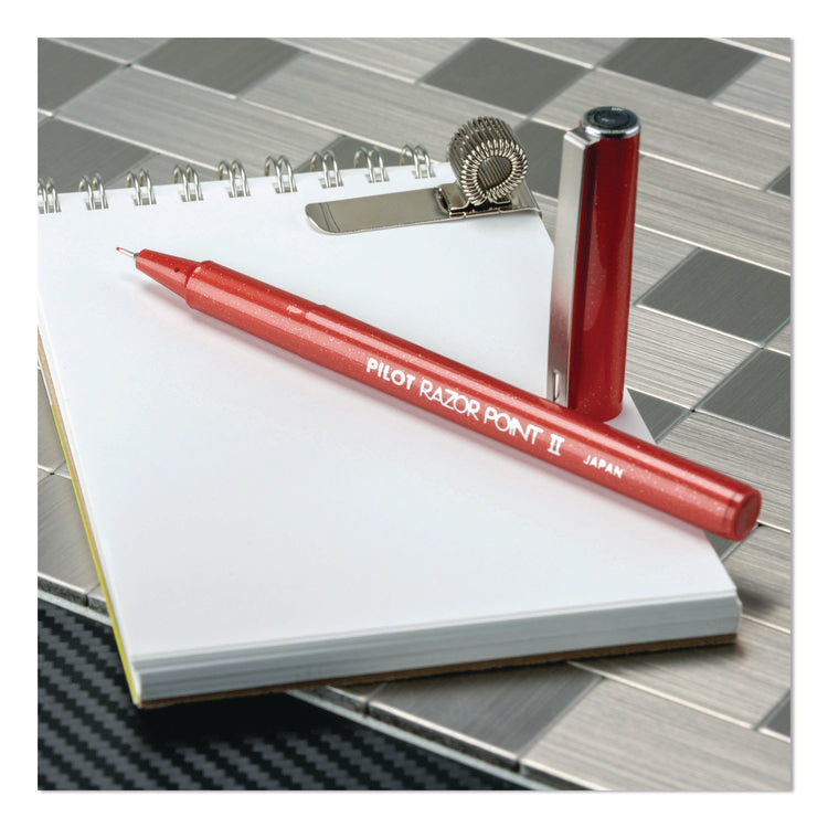 Razor Point II Super Fine Line Porous Point Pen, Stick, Super-Fine 0.2 mm, Red Ink, Red Barrel, Dozen