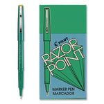 Razor Point Fine Line Porous Point Pen, Stick, Extra-Fine 0.3 Mm, Green Ink, Green Barrel, Dozen